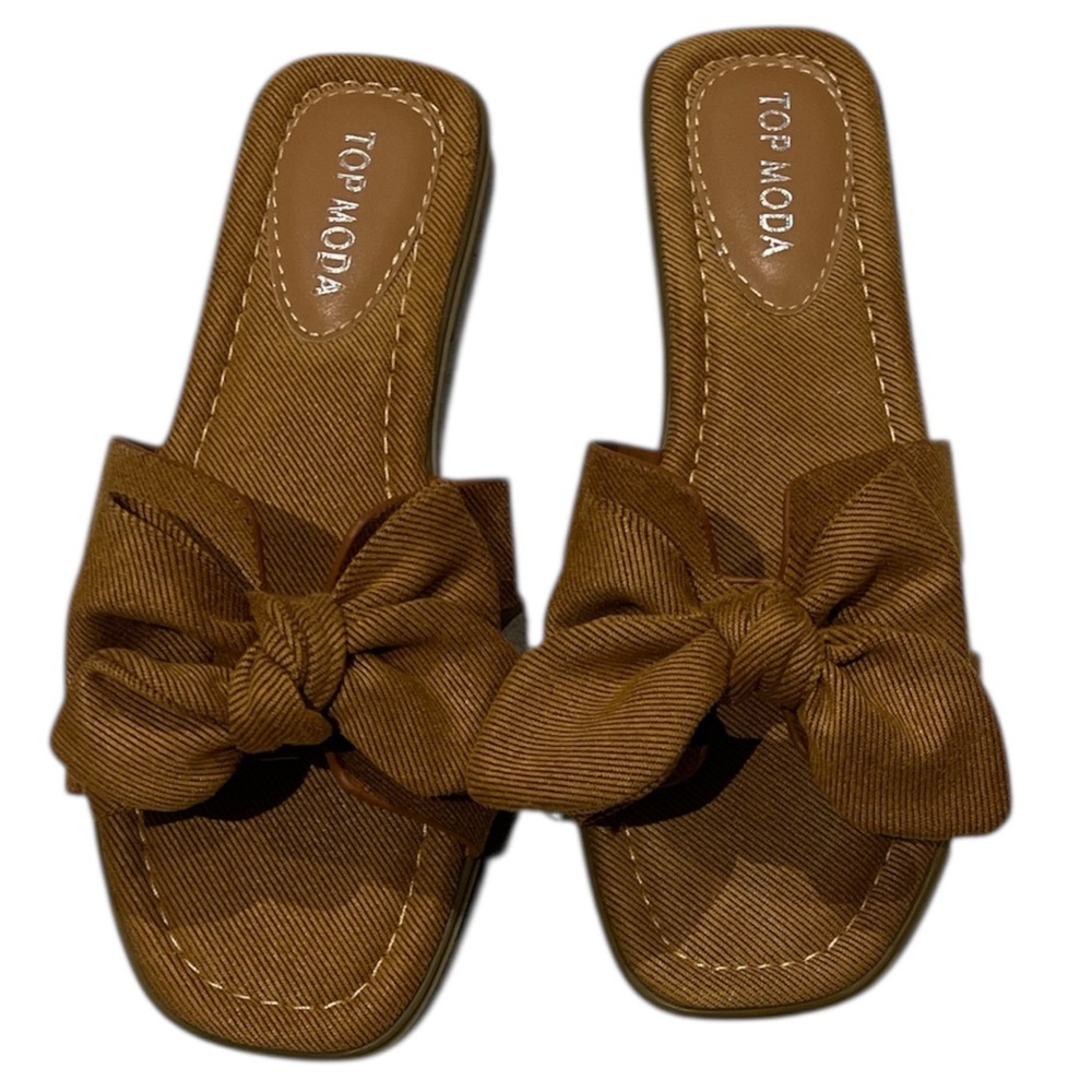 TOP Moda Brown Bow Slide Sandals